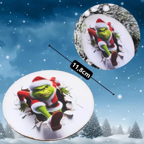 Nyomtatott fa tábla koszorú közép - Faltörő grincs 11,8cm