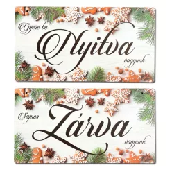   Nyomtatott fa tábla - Zárva-Nyitva tábla - téli mézeskalácsos 24,3x13cm