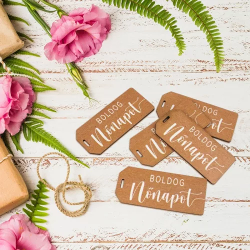 Nyomtatott dekorkarton - Boldog nőnapot scrapbook táblák 5db/cs natúr