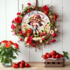 Nyomtatott fa tábla - Hello tavasz kislány koszorú közép 11,8cm