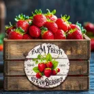 Nyomtatott fa tábla - Eper farm koszorú közép 11,8cm