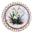 Nyomtatott fa tábla - Hóvirágok retró koszorú közép 11,8cm