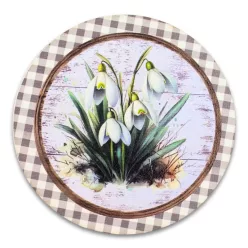   Nyomtatott fa tábla - Hóvirágok retró koszorú közép 11,8cm