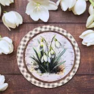 Nyomtatott fa tábla - Hóvirágok retró koszorú közép 11,8cm