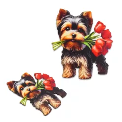   Nyomtatott dekorkarton - Yorkshire kutya virágcsokorral 2db/cs