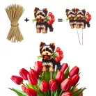 Nyomtatott dekorkarton - Yorkshire kutya virágcsokorral 2db/cs