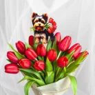 Nyomtatott dekorkarton - Yorkshire kutya virágcsokorral 2db/cs