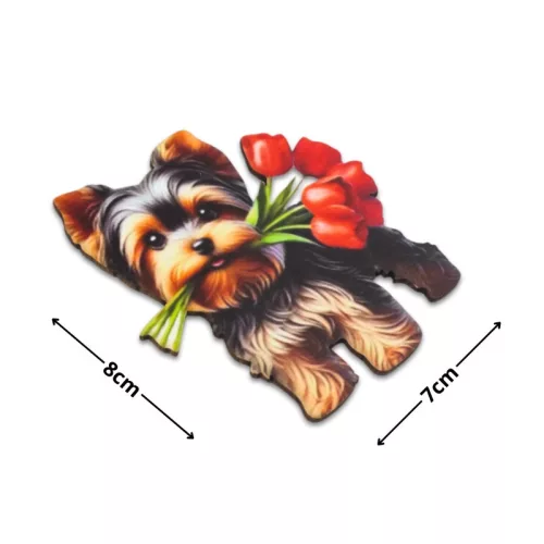 Nyomtatott dekorkarton - Yorkshire kutya virágcsokorral 2db/cs