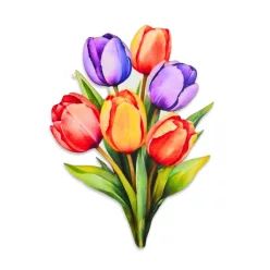   Nyomtatott dekorkarton - 6 szálas színes tulipáncsokor 1db