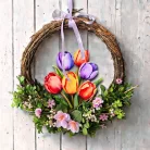 Nyomtatott dekorkarton - 6 szálas színes tulipáncsokor 1db