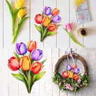 Nyomtatott dekorkarton - 6 szálas színes tulipáncsokor 1db