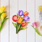 Nyomtatott dekorkarton - 6 szálas színes tulipáncsokor 1db