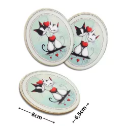   Nyomtatott dekorkarton - Valentin napi szerelmes cicák ovál tábla 3db/cs