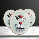 Nyomtatott dekorkarton - Valentin napi szerelmes cicák ovál tábla 3db/cs