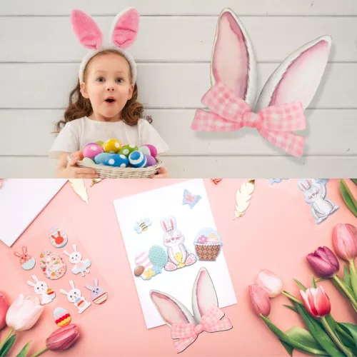 Nyomtatott dekorkarton - Nyuszifül rózsaszín 16x17cm