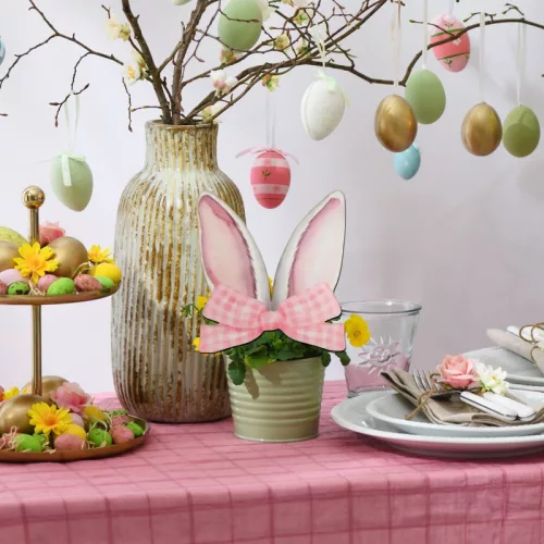 Nyomtatott dekorkarton - Nyuszifül rózsaszín 16x17cm