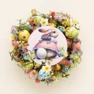 Nyomtatott fa tábla - Kerti nyuszi popi koszorú közép 11,8cm