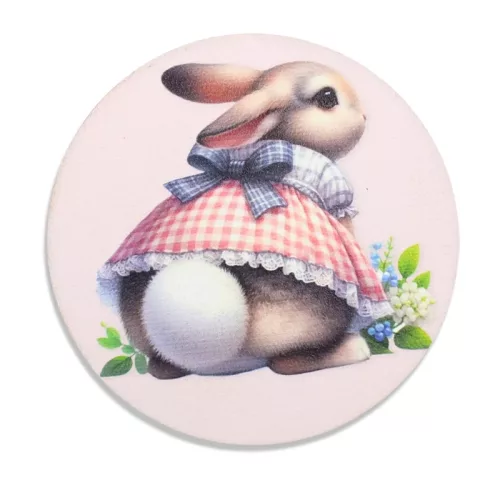 Nyomtatott fa tábla - Kerti nyuszi popi koszorú közép 11,8cm