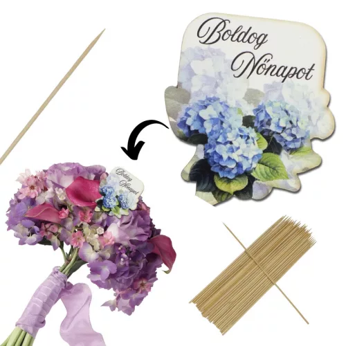 Nyomtatott dekorkarton - Boldog nőnapot virágos tábla - kék 4db/csomag