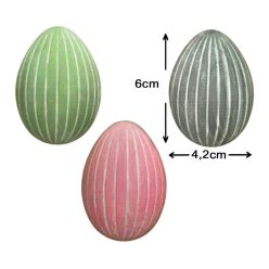   Nyomtatott dekorkarton - Pasztell csíkos tojások 6cm 3db/cs