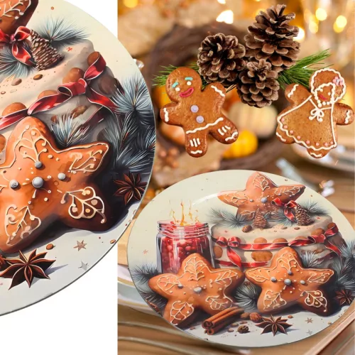 Műanyag kerek tálca Mézeskalács csillagok 33cm