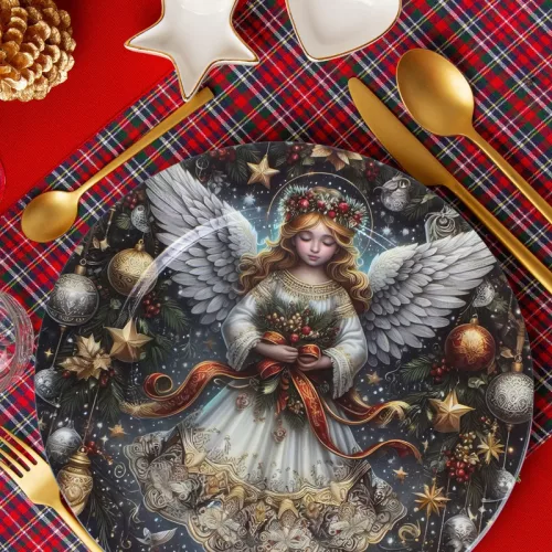 Műanyag kerek tálca angyalkás 33cm