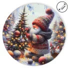 Műanyag kerek tálca Karácsonyfát díszítő manó 33cm