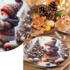 Műanyag kerek tálca Karácsonyfát díszítő manó 33cm