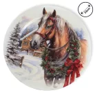 Műanyag kerek tálca Havas táj lóval 33cm