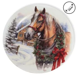 Műanyag kerek tálca Havas táj lóval 33cm