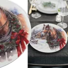 Műanyag kerek tálca Havas táj lóval 33cm