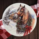 Műanyag kerek tálca Havas táj lóval 33cm