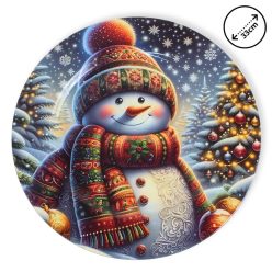 Műanyag kerek tálca Sálas hóember 33cm