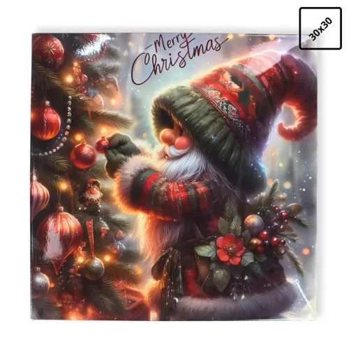 Műanyag négyszögletű tálca Karácsonyfát díszítő manó 30x30cm