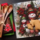 Műanyag négyszögletű tálca Hóember család 30x30cm