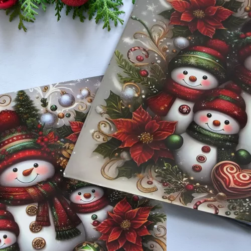 Műanyag négyszögletű tálca Hóember család 30x30cm