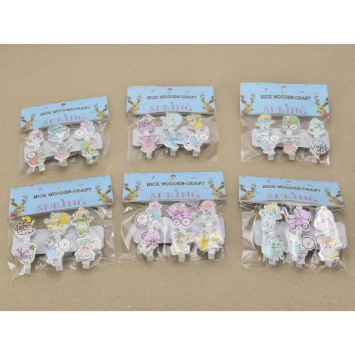 Fa csipesz babaváró figurás 6 csipesz/csomag