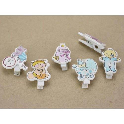 Fa csipesz babaváró figurás 6 csipesz/csomag