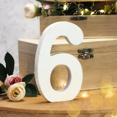 Fa asztalszámok fehér  6-os 1db/csomag
