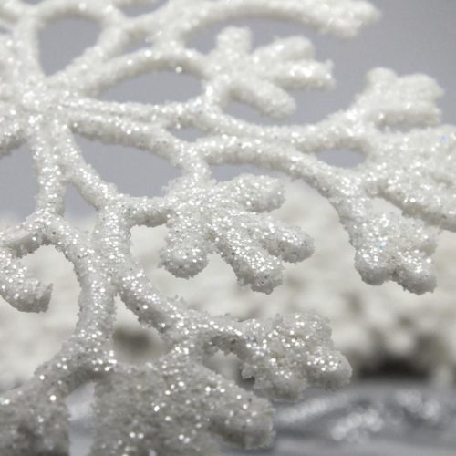 Csillámos hópihe dísz fehér 12db/csomag