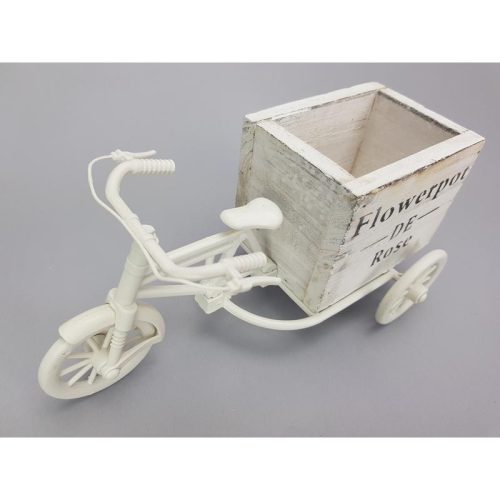 Műanyag tricikli fa kaspóval tégla fehér