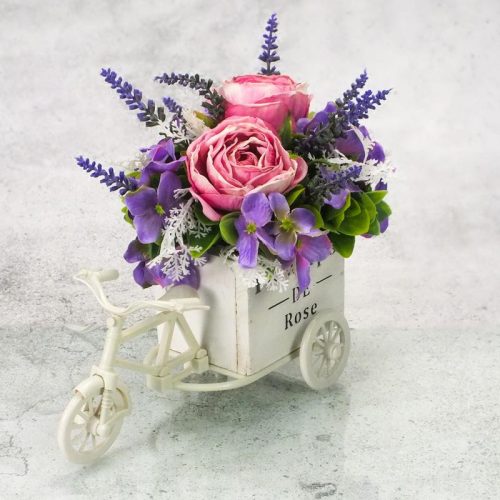 Műanyag tricikli fa kaspóval tégla fehér