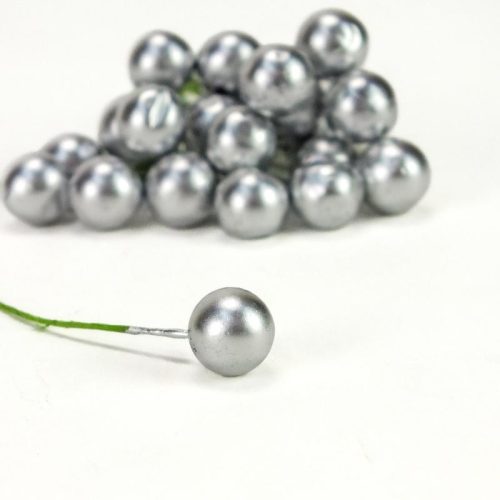 Drótos bogyó gyöngyház ezüst 24db/csomag