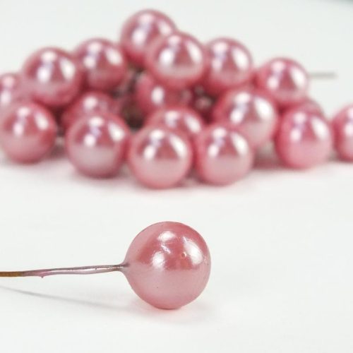 Drótos bogyó gyöngyház rózsaszín 24db/csomag