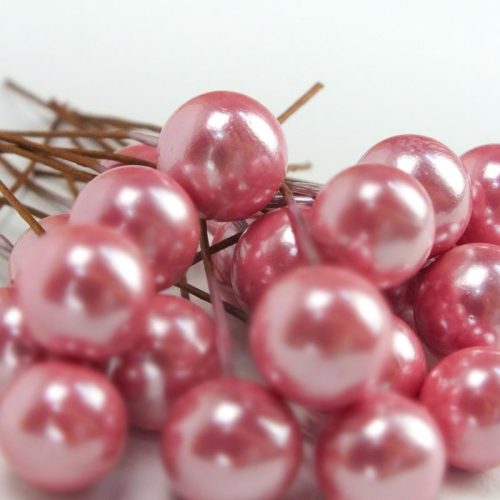 Drótos bogyó gyöngyház rózsaszín 24db/csomag