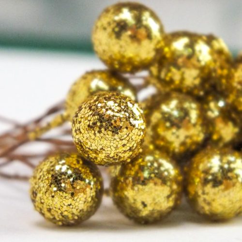 Csillámos drótos bogyó arany 24db/csomag