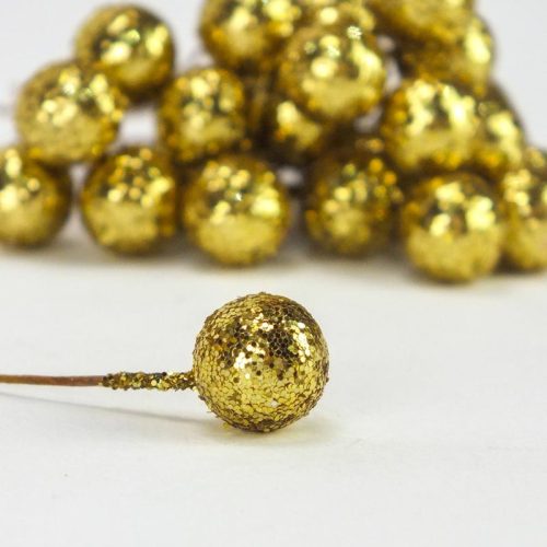 Csillámos drótos bogyó arany 24db/csomag