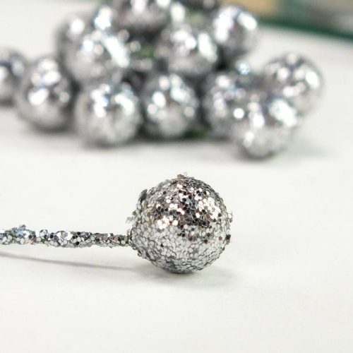 Csillámos drótos bogyó ezüst 24db/csomag