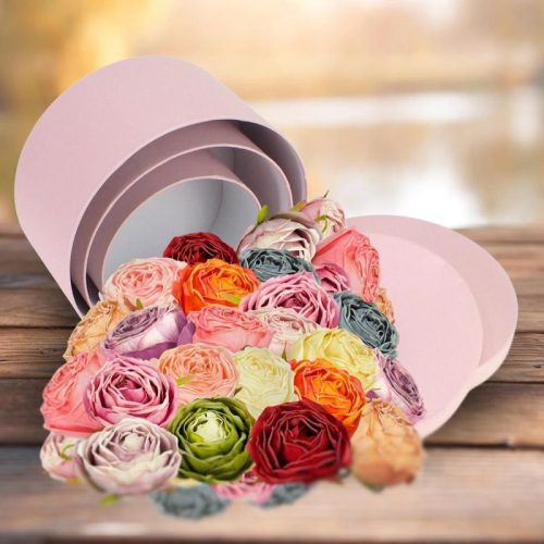 Kerek papírdoboz pasztellrózsa 3db/szett