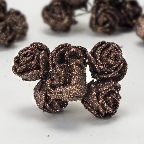 Rózsa csokor csillámos barna 6 fejes 4cs/csomag